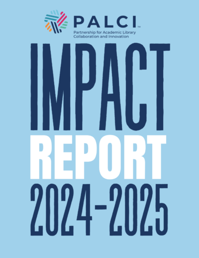 PALCI Impact Report 2024-25 thumbnail cover image light blue background with navy and white font
